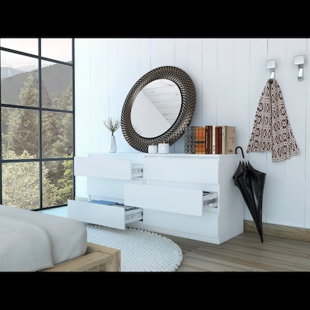 Tuhome Asteria 6 Drawer Double Dresser, Metal Handles, White CLB5955